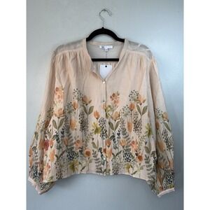 NWT DR 2 Peach Floral Button Up Blouse Size XL